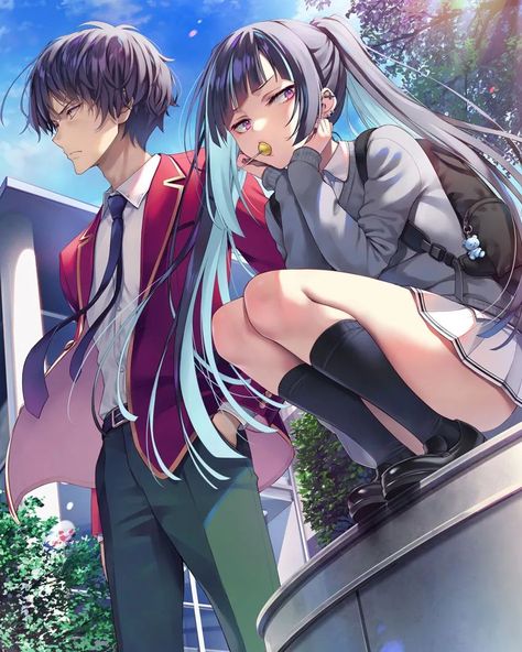 Ryuen Kakeru Light Novel, Ayanokouji Kiyotaka Light Novel Color, Light Blue Hair, Anime Classroom, Classroom Of The Elite, Blue Necktie, Multicolored Hair, Twitter Trending, Shirt Tucked In