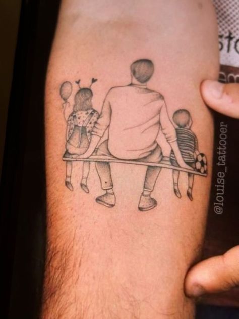 Son And Daughter Tattoo For Dad, Father And Sons Tattoo, Father And Kids Tattoo, Wife Tattoos For Men, Tattoo Quotes About Family, Father Son Tattoo Ideas, Father And Son Tattoo, Daughters Name Tattoo, Son Tattoo Ideas