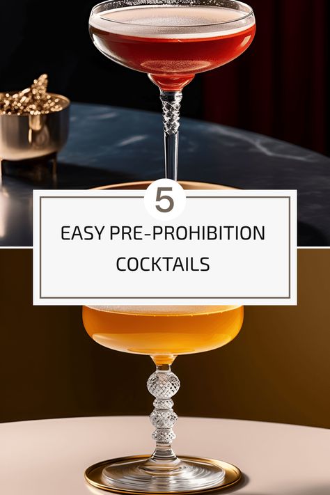 Discover 5 classic pre-prohibition cocktails to make at home in just minutes! From the versatile Aviation to the floral Clover Club, each recipe offers a unique taste experience. Roaring 20s Drinks Cocktails, 1920s Drinks, Prohibition Cocktails, How To Make Bitters, Bees Knees Cocktail, Clover Club Cocktail, Gimlet Cocktail, Cocktails To Make At Home, Ramos Gin Fizz