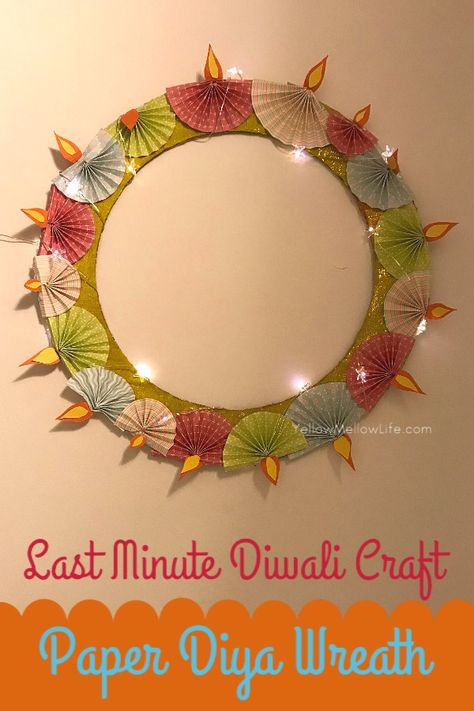 Diwali Craft Paper, Diwali Wreath Diy, Diwali Decorations Office Diy, Handmade Diwali Decoration Items Diy, Diy Diwali Decor Ideas, Paper Craft For Diwali Decoration, Diwali Wreath Ideas, Diwali Wreath, Diy Paper Diyas Diwali