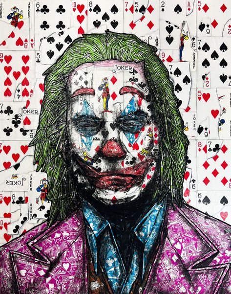 The Joker — Elmo Hood Playing Card Painting, Joker Pop, Joker Art Drawing, Joker Painting, Card Painting, Panda Painting, Collage Paintings, Joker Artwork, Joker Card