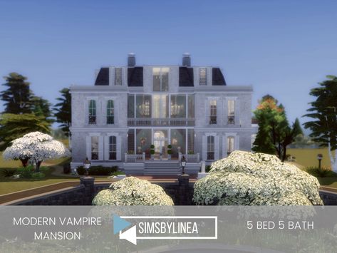 Sims 4 — Modern Vampire Mansion by SIMSBYLINEA — Just because you're centuries old and are allergic to the sun doesn't Modern Vampire House, Modern Vampire, Vampire Mansion, House Sims 4, Vampire House, Modern Vampires, City Dog, Industrial Living, Industrial Livingroom