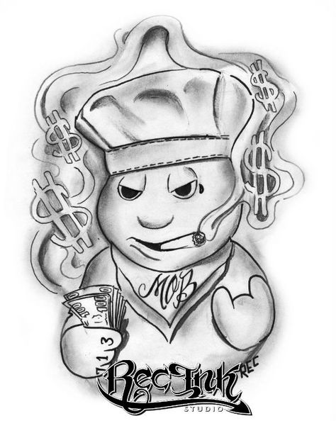 Doughboy Tattoo Design, Pillsbury Doughboy Tattoo Design, Pillsbury Doughboy Tattoo, Doughboy Tattoo, Money Tattoos, Town Tattoo, Gangster Drawings, Badass Drawings, Tattoo Lettering Design