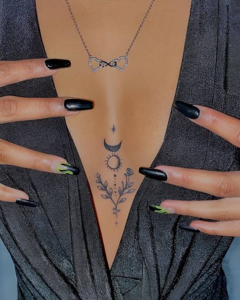 42 Tattoo, Small Chest Tattoos, Chest Tattoos For Women, Geniale Tattoos, Pretty Tattoos For Women, Sternum Tattoo, Chest Tattoos, Classy Tattoos, Cute Tattoos For Women