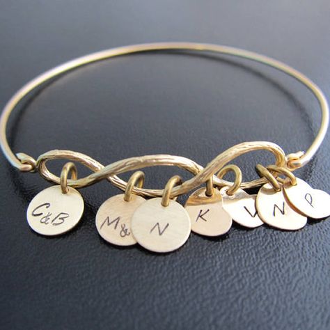 Personalized Family Bracelet - Grandma's 3 Generations Jewelry - Family Tree BraceletPersonalize your 3 generation bracelet for grandma with up to 12 initial charms. Mention initials you want in "notes" during checkout. Also mention which "generation loop" each initial charm goes in, either 1st gen loop, 2nd gen loop, or 3rd gen loop, for your 3 generations jewelry.For example;1st Gen Loop - I can stamp Grandma & Grandpa's initials on a circle charm. Or Nana, Mimi or Gigi.2nd Gen Loop - I ca Family Bracelet, Grandma Bracelet, Family Bracelets, Personalized Grandma Gifts, Christmas Gifts For Grandma, Best Mothers Day Gifts, Unique Mothers Day Gifts, Jewelry Personalized, Mom Jewelry