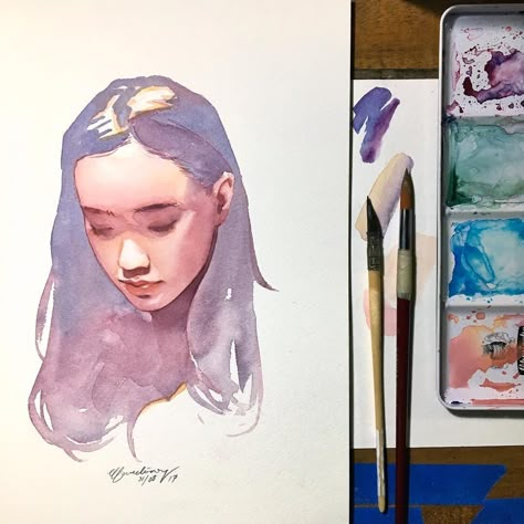 Art Mignon, 수채화 그림, Arte Sketchbook, Watercolor Portrait, Arte Inspo, Art Et Illustration, Watercolor Sketch, Sketchbook Inspiration, Watercolor Portraits