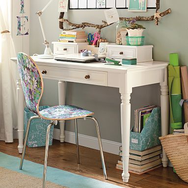 Pottery Barn inspired Desk L Shaped Wood Desk, Homework Desk, White Desk Chair, Homework Area, Teen Desk, Homework Station, Classic Desk, Study Furniture, Interior Remodel