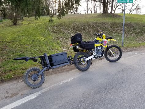 Pull Behind Motorcycle Trailer, Bike Trailers, Expedition Trailer, Tactical Truck, Adventure Trailers, Trailer Plans, Dual Sport Motorcycle, Motorcycle Trailer, Bike Camping