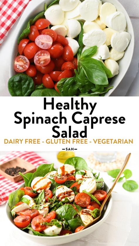 Salad Recipes Using Spinach, Savory Spinach Salad, Spinach Salad With Balsamic Dressing, Spinach Salad Meal Prep, Spinach And Tomato Salad, Whole 30 Spinach Salad, Easy Spinach Salad Recipes, Spinach And Avocado Salad, Spinach Tomato Mozzarella Salad