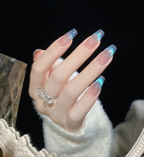 Blue Gradient, Aurora, Nail Polish, Ballet, Nails, Blue, White