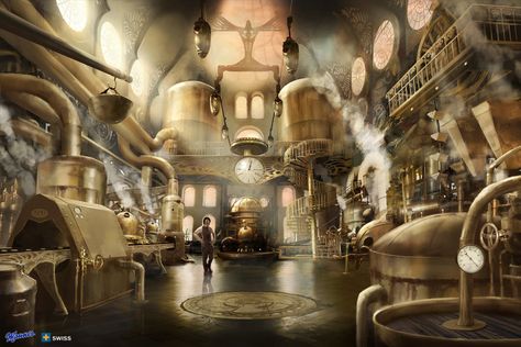 Steampunk Machine, Castle Exterior, Steampunk City, Industrial Steampunk, Tv Commercial, Fantasy Castle, Fantasy Places, Steampunk Art, Chocolate Factory