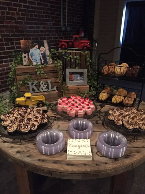 Groomsmen Table Ideas, Grooms Table Food Ideas, Wedding And Grooms Cake Table, Lsu Grooms Table, Western Groom Table, Groom’s Table Ideas, Groom Dessert Table, Grooms Dessert Table Ideas, Western Wedding Rehearsal Dinner