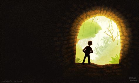 into the light #light #tunnel #adventure #illustration #nidhichanani Tunnel Illustration, Nidhi Chanani, Adventure Illustration, Virginia Wolf, Become A Better Writer, Light Tunnel, Forgotten Realms, Digital Storytelling, Book Illustrations