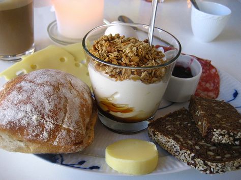 Perfect Danish Breakfast-I love the cheeses and the breads, but I'm not much for yogurt. Danish Breakfast, Denmark Food, Danish Cuisine, Netherlands Food, Breakfast Around The World, Scandinavian Food, Danish Food, Brunch Spots, Country Cooking