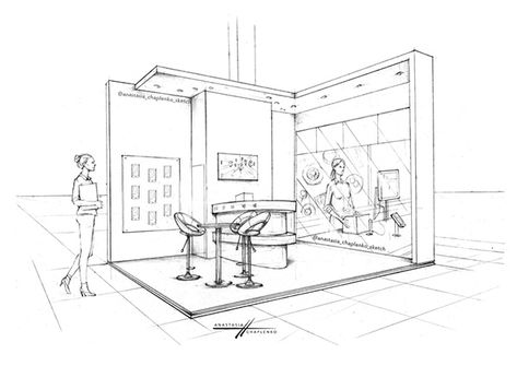 HAND RENDERING OF THE EXHIBITION STAND DESIGN on Behance Booth Design Sketch, Exhibition Design Sketches, Display Design Exhibition Products, Exhibition Design Plan, Booth Exhibition Design, Exhibition Design Booth, Booth Drawing, Stand Drawing, Stand Modular