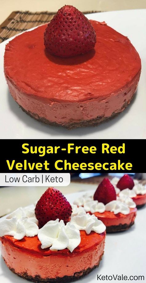 Sugar-Free Keto Red Velvet Cheesecake Low Carb Recipe Low Carb Dessert Recipes, Sugar Free Recipe, Low Sugar Diet Recipes, Dinner Recipes Healthy Low Carb, Low Fat Low Carb, Velvet Cheesecake, Healthy Cheesecake, Low Carb Low Fat Recipes, Low Carb Recipe