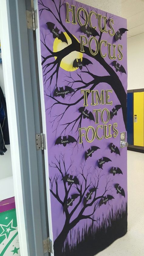 How To Make Best Halloween Door Decorations ideas For 2023 Halloween Decorations Preschool Classroom, Halloween Window Display Daycare, Bat Themed Classroom Door, Bats Door Decoration, Bat Door Decoration, Halloween Theme Bulletin Board Ideas, Bat Classroom Door, Halloween Doors For School, Bat Bulletin Board