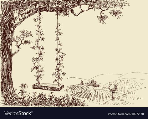 Swing Drawing, Bush Drawing, Forest Sketch, Forest Vector, Bridge Drawing, Forest Drawing, Animal Art Projects, Abstract Art Images, Window Drawing