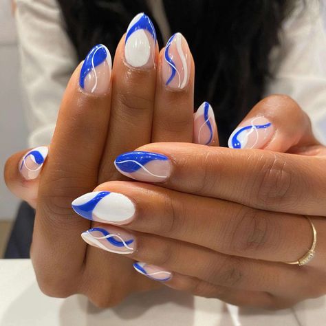 Blue Nails Royal, Royal Blue Nail Ideas, Ocean Inspired Nails, Nails Royal Blue, Blond Frank Ocean, Royal Blue Nails Designs, Blue Nail Ideas, Accent Nail Designs, Blue And White Nails