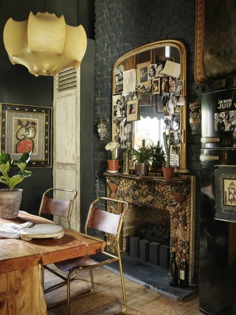 European Meets Bohemian in London's Little Venice Apartment | Decoholic Sera Of London, Bohemian Apartment, Mirror On The Wall, London Flat, Deco Boheme, London Apartment, Bohemian Living, The Fireplace, Living And Dining Room