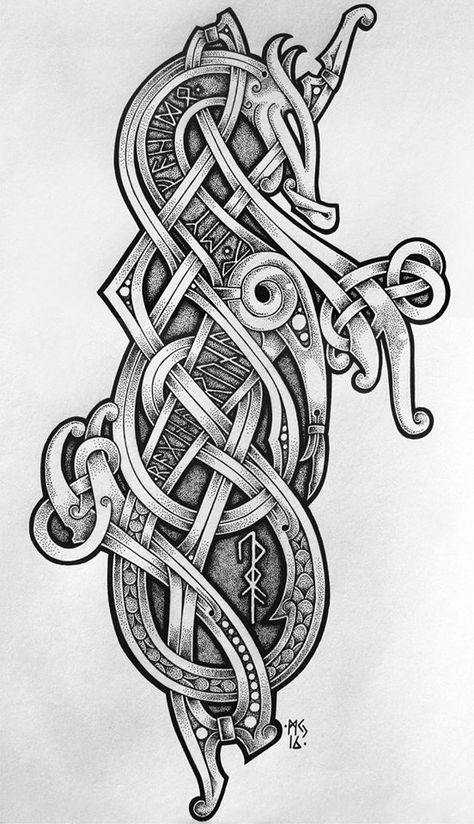 Norse Dragon Art, Jormungandr Tattoo, Viking Dragon Tattoo, Norse Dragon, Viking Knotwork, Fenrir Tattoo, Norse Art, Scandinavian Tattoo, Arte Viking