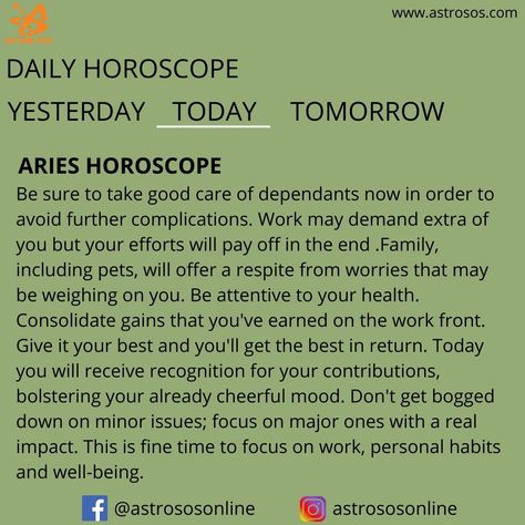 ARIES - Be sure to take good care of dependants now in order to avoid further complications. Work may demand extra of you but your READ MORE CLICK ON LINK Aries Horoscope Today, Today Horoscope, Aries Horoscope, Daily Horoscope, Yesterday And Today, For Today, Quick Saves