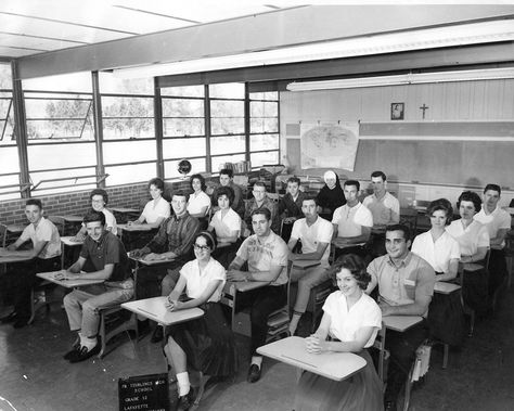 Vintage high school classroom photo, circa 1950's. Inherit The Wind, School Daze, High School Classroom, School Classroom, High School, Graphic Design, Design