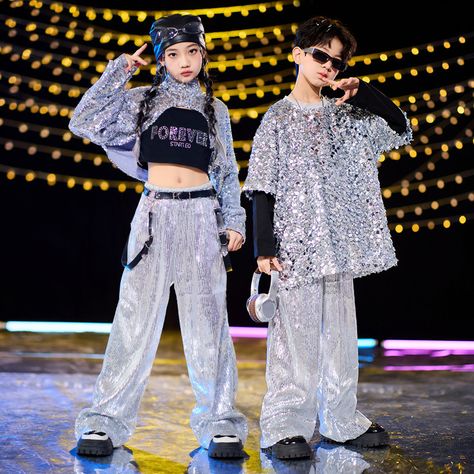 Kids Hip Hop Dance Kpop Outfit Girls Silver Sequins jazz Clothing Boys Street Wear Child Group Stage Dance Kpop, Hip Hop Dance, Silver Sequin, Kpop Outfits, Childrens Clothes, Hip Hop, Girl Outfits, Street Wear, Silver