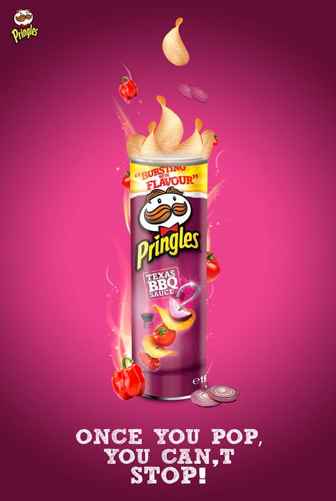 Pringles Photography, Pringles Ads, Pringles Can Ideas, Pringles Flavors, Texas Bbq Sauce, Pringles Chips, Can Ideas, Food Logo Design Inspiration, Pringles Can