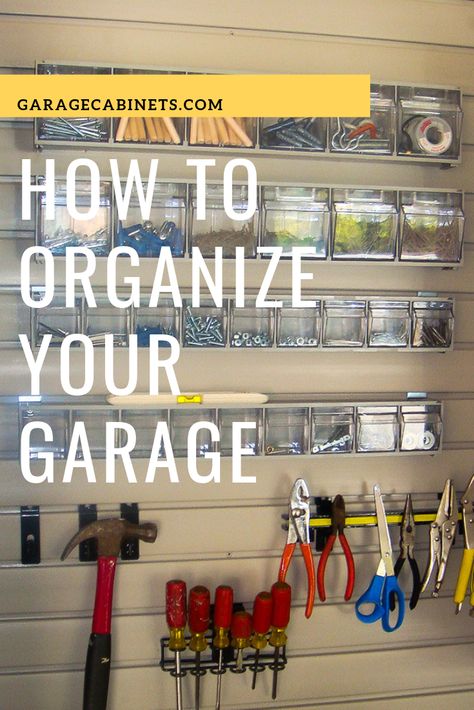 Slatwall Garage, Garden Tools Organization, Tool Shed Organizing, Messy Garage, Custom Garage Cabinets, Organize House, Overhead Storage Rack, Garage Ceiling Storage, Slatwall Accessories