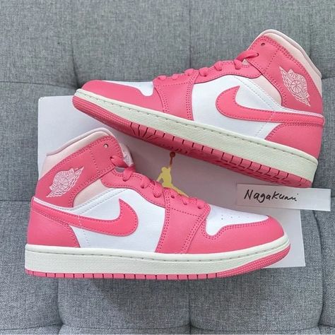 Jordan | Shoes | Nike Air Jordan Mid Strawberry Pink Shoes | Poshmark Pink Jordans Outfit, Pink Air Jordans, Rainbow Shoe, Nike Air Jordan Mid, Jordans Outfits, Nike Aj1, Cute Jordans, Air Jordan Mid, Jordan Mid