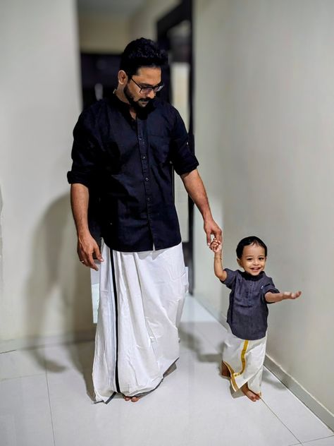 Dad Son Twinning. Kerala Fashion. Mundu. Kerala Traditional. Onam wear. Black Shirt Mundu. Dad son fashion. Ethnic wear. Kerala Men's wear. Kerala Men's Traditional wear Mundu Kerala Men, Onam Wear, Kerala Fashion, Muslim Family, Dad Son, Purple Aesthetic, Ethnic Wear, Kerala, Black Shirt