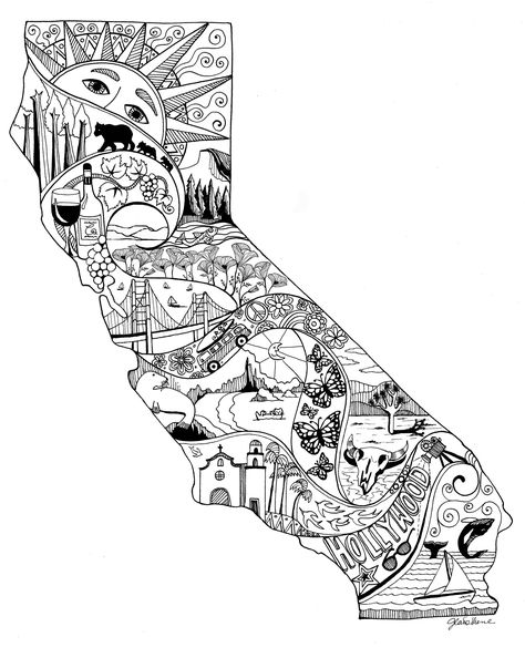 California Wall Art, Map Art, State Artwork, California Map - California Drawing California Drawing, Cali Tattoo, California Outline, California Illustration, Map California, Scratch Book, California Tattoo, California Christmas, California Colors