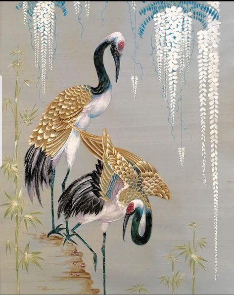 Chinoiserie Paintings, Painting Japanese, Chinoiserie Art, Acrylic Art Projects, Glass Window Art, Nature Art Prints, Asian Painting, Chinoiserie Style, Style Japanese