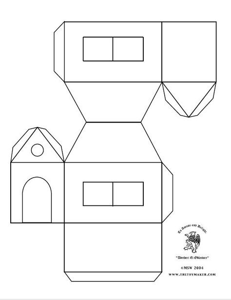 Paper Craft House Free Printable, 3d Paper House Template, 3d Paper Houses, Paper Models House, Hipped Roof, Paper House Template, Paper Globe, Gingerbread House Template, Paper Box Template