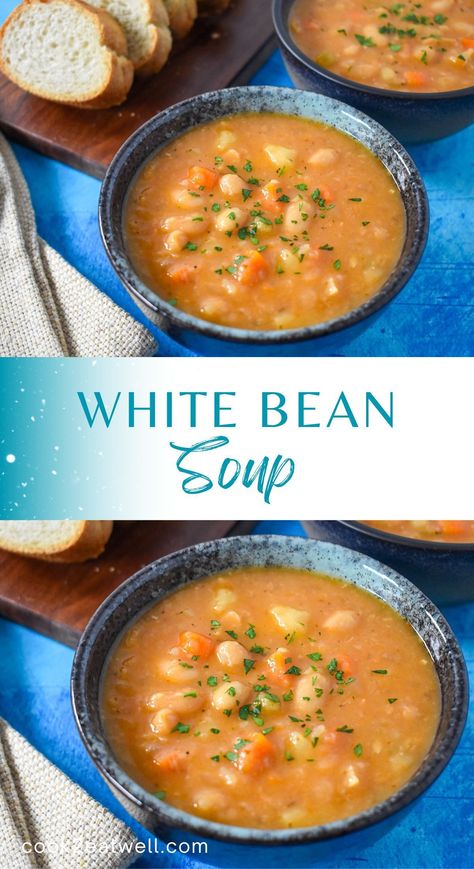 White Bean Soup With Canned Beans, Soups With Cannellini Beans, Cannoli Bean Soup, White Kidney Bean Soup, Cannellini Bean Soup Recipes, White Bean Soup With Chicken, Easy White Bean Soup, Cannillie Beans, Canned White Bean Recipes