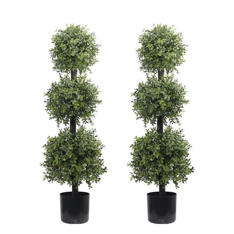 PRICES MAY VARY. PRODUCT DETAILS - Set of 2, Height, Approx 38'' and 3 Balls in Mini Size. Pre-potted in a plastic, 5''W x 5.9''H. Natural trunk with good craftsmanship, 7 layered leaves makes it more natural feeling GREENERY HOME TOPIARY TREE - To make it highly realistic, the artificial tree features PE leaves to imitate the real plant. The delicate texture and vivid color makes it look like a real one, and real wood trunk delivers the natural touch INDOOR & OUTDOOR | UV & WATER RESISTANT - Fa Front Door Faux Plants, Faux Outdoor Plants Front Doors, Front Porch Topiary Ideas, Outdoor Door Decor, Planters For Front Porch, Apartment Front Door Decor, Modern Front Porch Decor, Door Planters, Door Remodel