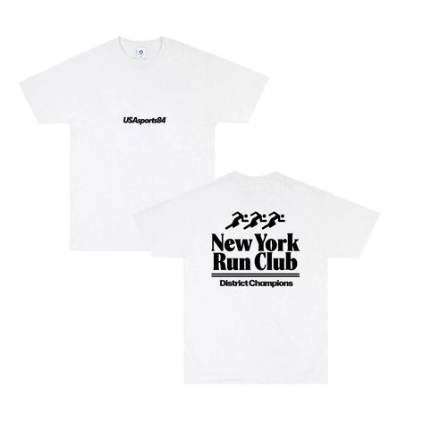 Running Club Logo, Nyc Running, White Branding, Club Culture, 1984 Olympics, Run Club, Marathon Shirts, Sporty Street Style, Tee Designs