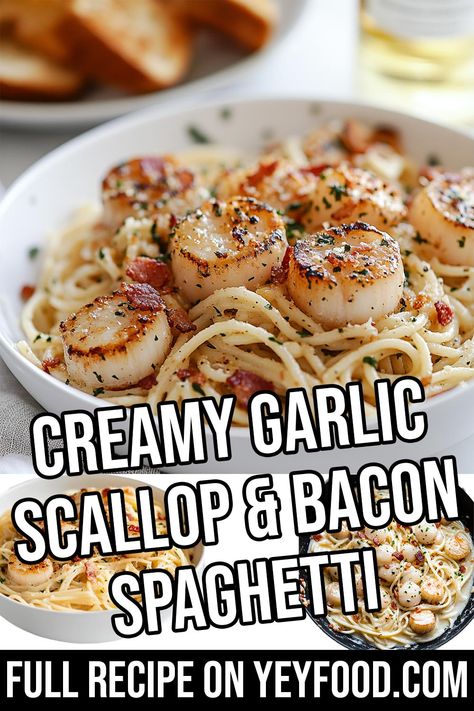 Scallop And Bacon Pasta, Scallop And Linguine Recipes, Italian Scallops Recipe, Scallops And Pasta Recipe, Scallops Recipes For Dinner, Bay Scallops And Pasta, Sea Scallop Recipes, Scallop Pasta Recipe, Scallops And Bacon