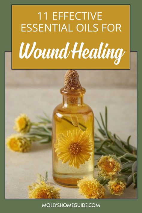 Discover the power of essential oils for wound care with this easy DIY wound healing spray. This natural remedy combines the benefits of frankincense, tea tree, and lavender essential oils to promote faster healing. Whether you're looking for a soothing herbal salve or a convenient roll-on recipe, these top essential oils for cuts and wounds are must-haves in your natural first aid kit. Essential Oils Antibiotic, Essential Oils For Wound Healing, Skin Healing Remedies, Essential Oil For Cuts, Benefits Of Frankincense Oil, Natural Wound Care, Essential Oils For Healing, Natural First Aid Kit, Benefits Of Frankincense