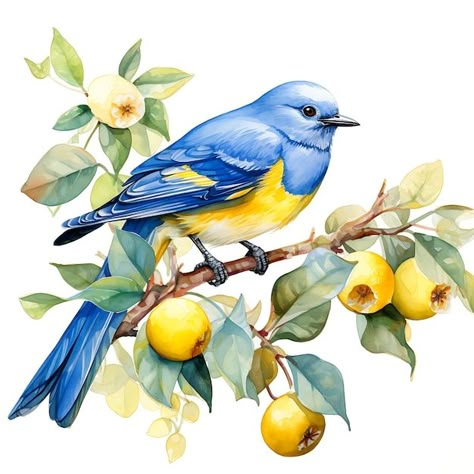 Premium Photo | Watercolor_Blue_Bird_Perched_on_a_Lemon_Tree_Branch_Summer_Watercolor_cute_handrawn_ Bluebird Watercolor, Titmouse Bird, Eastern Bluebird, Bird Clipart, 3d Laser, Bird Drawings, Watercolor Bird, Diy Prints, Watercolor Clipart