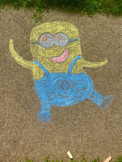 Minion Chalk Art, Sidewalk Chalk Art, Sidewalk Chalk, Chalk Art, 6th Birthday, Minion, Chalk, Birthday, Art