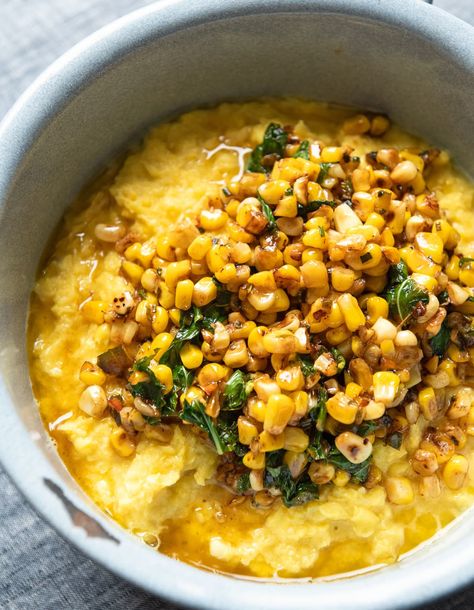 Dan Kluger's Fresh-Corn Polenta with Butter and Herbs | Kitchn Fresh Corn Polenta, Best Creamed Corn, Corn Polenta, Starchy Sides, Meatless Mains, Blueberry Buckle, Magically Delicious, Polenta Recipes, Fried Turkey