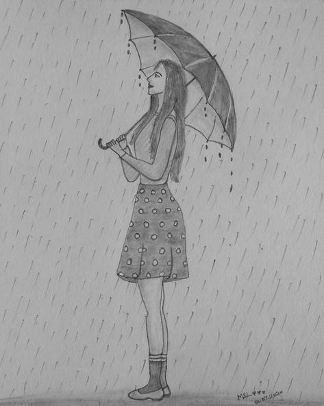 Girl with umbrella Girl Holding Umbrella Drawing, Sharing Umbrella, Girl Holding Umbrella, Umbrella Drawing, Holding Umbrella, Girl With Umbrella, Umbrella Girl, Nature Art Drawings, Paintings Art