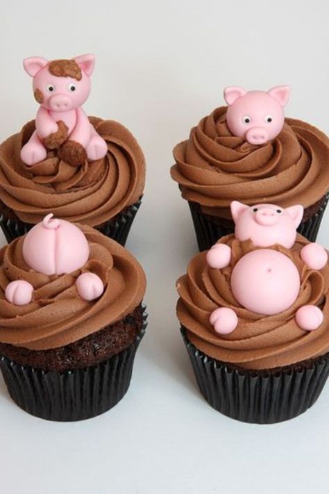 Cupcakes Bonitos, Piggy Cake, Pig Cupcakes, Farm Animal Cakes, Dance Cakes, Pig Birthday Cakes, Cupcake Cake Designs, Pig Cake, Animal Cupcakes