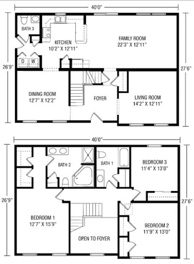 Upstairs And Downstairs House Plan, Two Bedroom House Plans Two Story, 1.5 Story House Plans Open Floor, Cape House Plans, Downstairs Office, House Plans 2 Storey, House Plans 2 Story, Bathroom Downstairs, Corner Bathroom