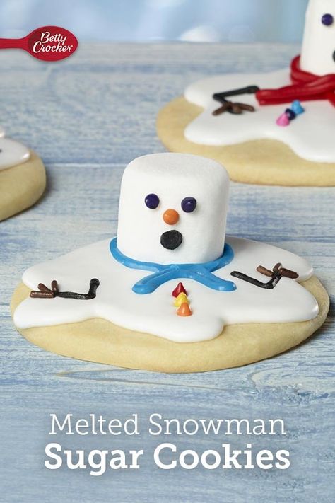 Snowman Sugar Cookies, Snowmen Cookies, Jul Kaka, Unique Christmas Cookies, Cookie Recipes For Kids, Melting Snowmen, Melted Snowman, Easy Christmas Cookie Recipes, Snowman Cookies