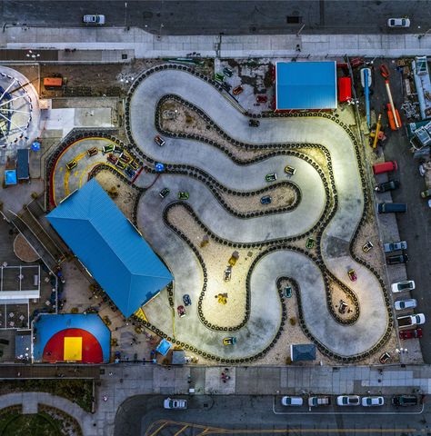 Parks and recreation: America from the air - in pictures Build A Go Kart, America Theme, Go Kart Tracks, Babymoon Photos, Go Kart Racing, Aerial Images, Kart Racing, Dirt Track, Coney Island