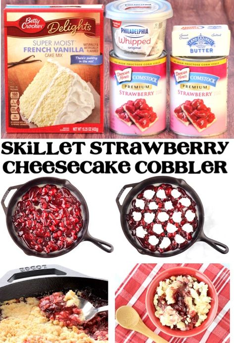 Dutch Oven Strawberry Cobbler, Dutch Oven Cobbler, Strawberry Cream Cheese Cobbler, Dutch Oven Desserts, Cake Mix Cobbler, Camping Desserts, Strawberry Pie Filling, Dutch Oven Cooking, Dutch Oven Recipes