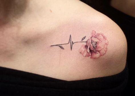 Flower Heartbeat Tattoo, Heart Beat Memorial Tattoos, Memorial Heartbeat Tattoos, Ekg Tattoo Ideas, Heartbeat Tattoo Memorial, I Carry Your Heart Tattoo, Tatuaje Ekg, Ecg Tattoo, Heartbeat Tattoos